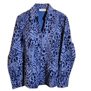 Lemon Grass Blue & Gray Animal Print Zip Jacket / Shirt Size Medium  V Neck